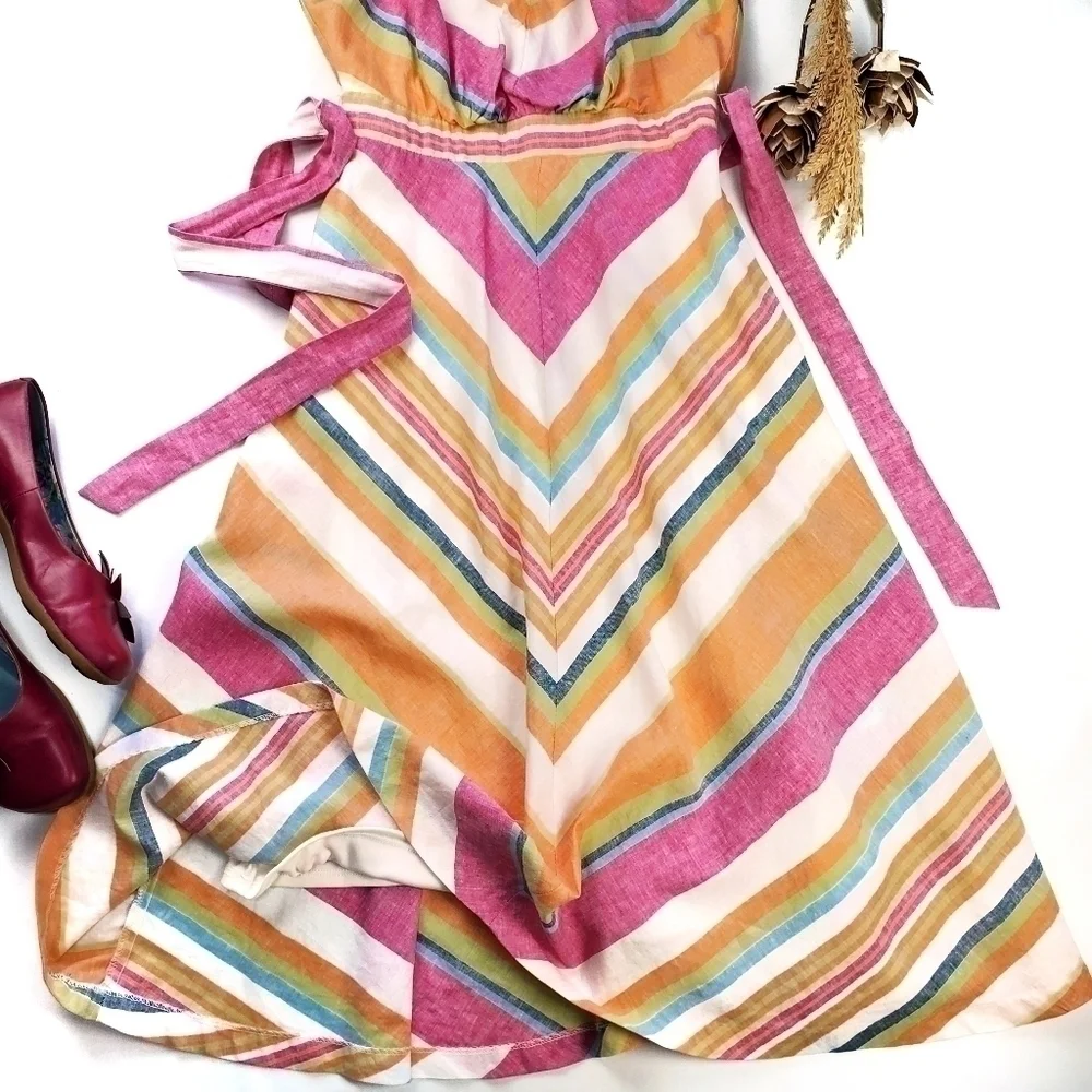 N Y & Co Pink White Orange Stripe Linen Dress XS - Picture 3 of 4